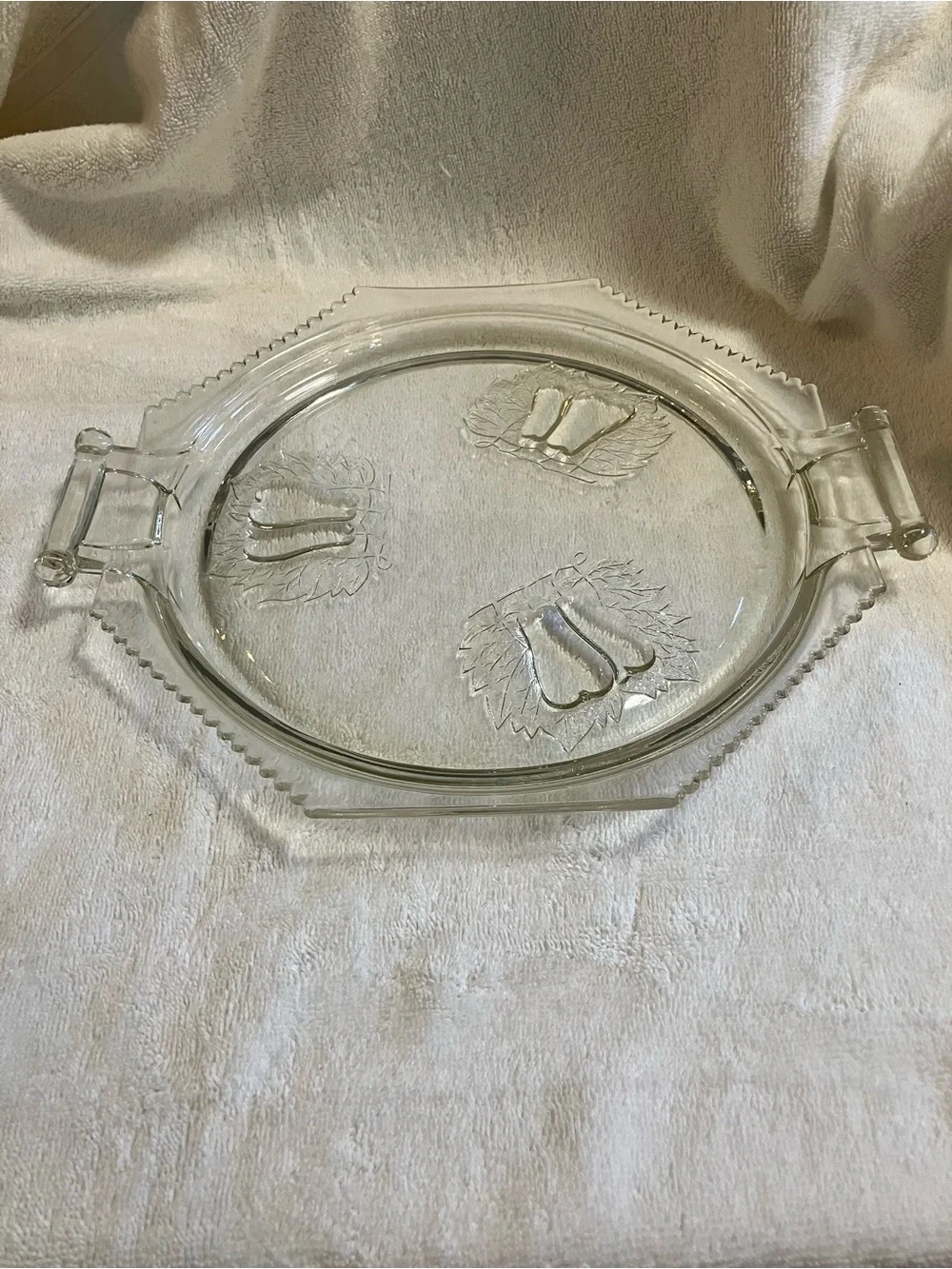 vintage Jeannette Glass Baltimore Pear handled cake plate embossed pears
